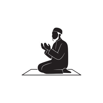 Muslim old man duaa silhouette vector flat illustration icon.