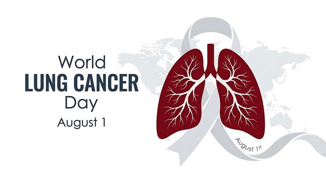 World lung cancer day awareness design with red lungs and ribbon, awareness