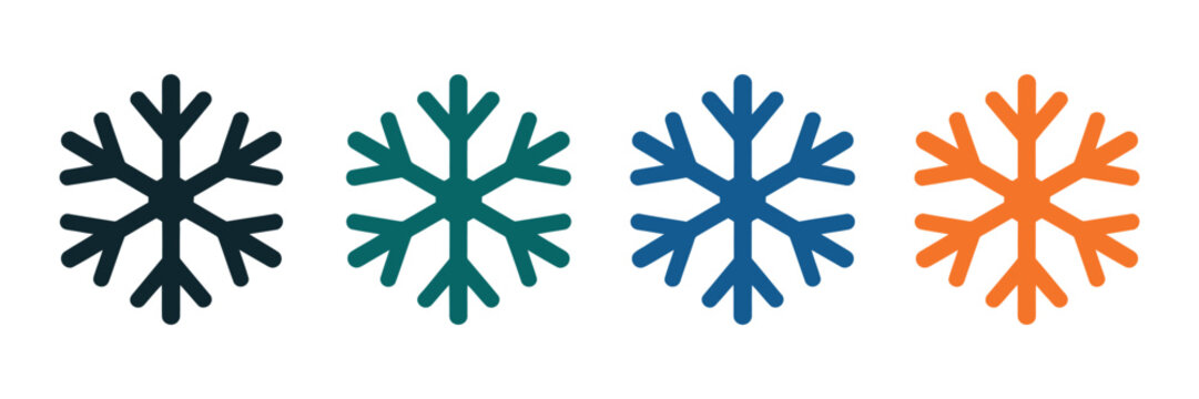 Snowflake icons illustrating cold temperature, air conditioning, freezer control, and refrigeration symbols in flat style with clean minimalist vector graphics for climate control, cooling systems, in