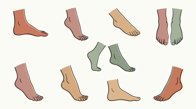 Female Foot Pose Line Art Reference Set
