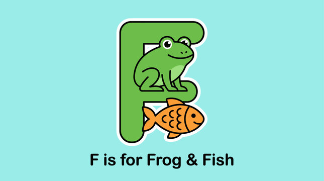 Letter F For Frog Fish Alphabet Graphic
