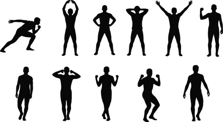 Human silhouette illustration set, dynamic static pose gesture artwork, body language vector drawing concept © Fenshi