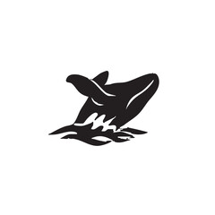 Fototapeta premium Black silhouette icon of a jumping whale in the ocean