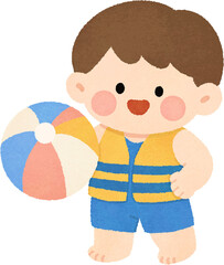 Cute child holding a colorful beach ball
