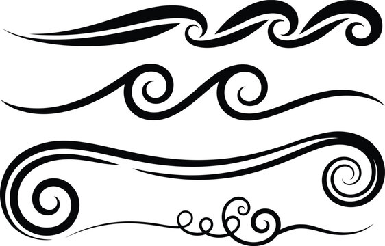 Curly swirl decorative swishes, calligraphy lettering ornate strokes, flourish swirling squiggle Highlight Swoosh typography text elements. Pen Filigree flourishes vintage scrolls

