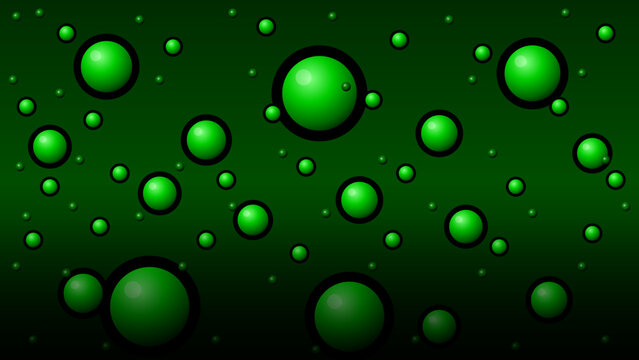 Abstract Glowing Green Bubbles Floating on Dark Background