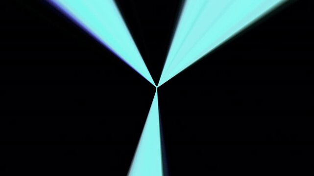 Fasci di luce conici si irradiano in modo casuale da un punto centrale in uno spazio scuro