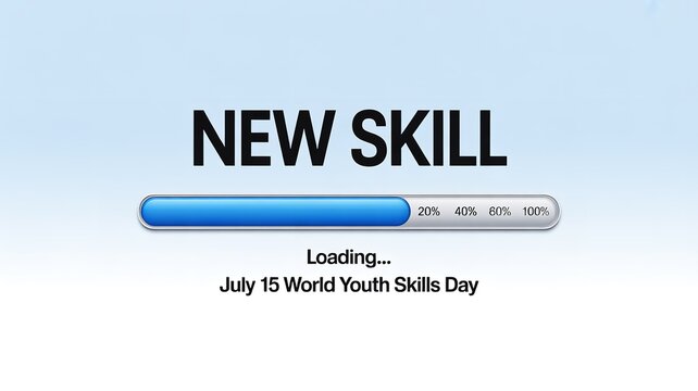 New skill progress bar graphic with July 15 World Youth Skills Day concept highlighting learning growth and development awareness
