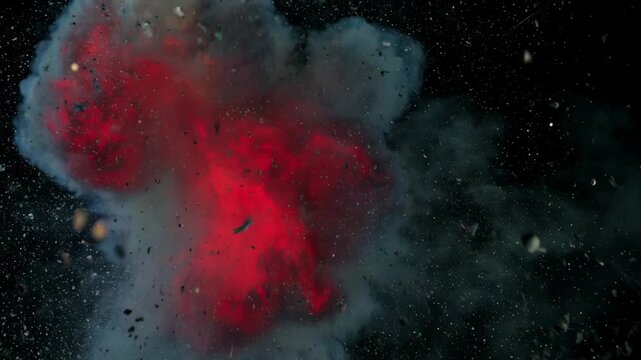 Explosive fireball sequence with sparks during nighttime against dark background cinematic motion