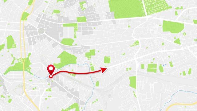 Prague, Czech Republic in Central Europe Animated City Map with Curved Red GPS Route and Destination Pins, 4K