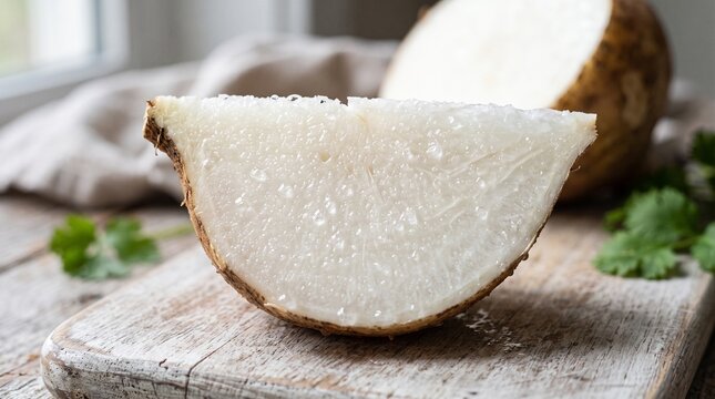 Close Up of Freshly Cut Jicama Root Texture