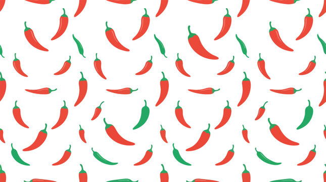 Seamless pattern of fresh red and green chili peppers background with vegetable