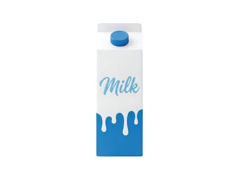 Fresh milk carton with blue cap and dripping cream design on transparent background transparent background