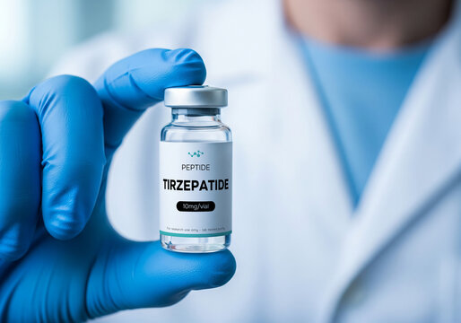 Close up of a peptide bottle - Tirzepatide
