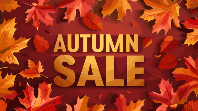 Autumn Sale Banner with Falling Red Leaves and Bold Gold Text Illustration