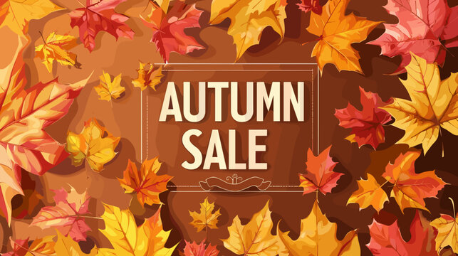 Autumn Sale Banner with Warm Fall Leaves and Bold Text Overlay Illustration