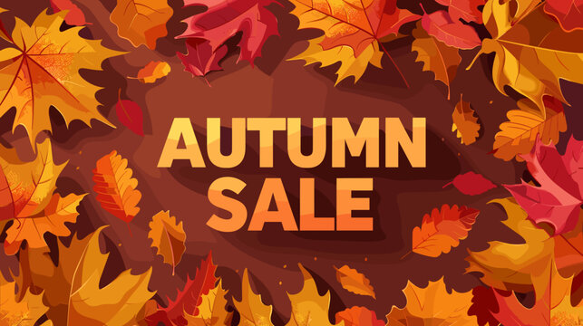 Autumn Sale Banner with Warm Fall Leaves and Bold Text Illustration