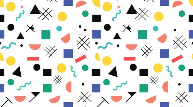 Retro memphis pattern design with abstract colorful geometric elements, abstract