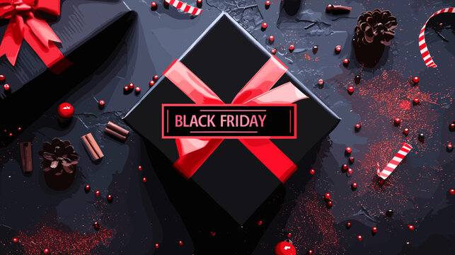 Bold Black Friday Sale Banner with Geometric Design and Glowing Red Accents