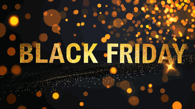 Bold Black Friday Sale Text with Glowing Sparkles and Abstract Background Illustration