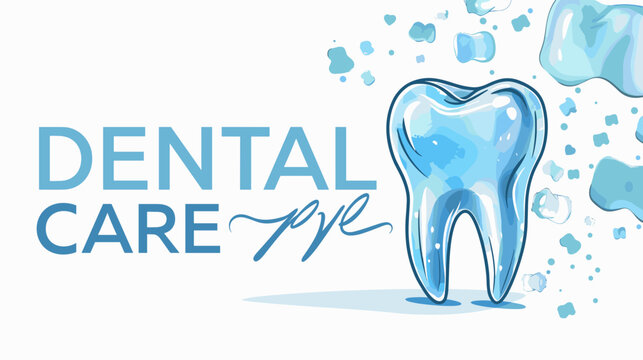 Dental Care Illustration with Tooth and Bold Typography on Blue Background