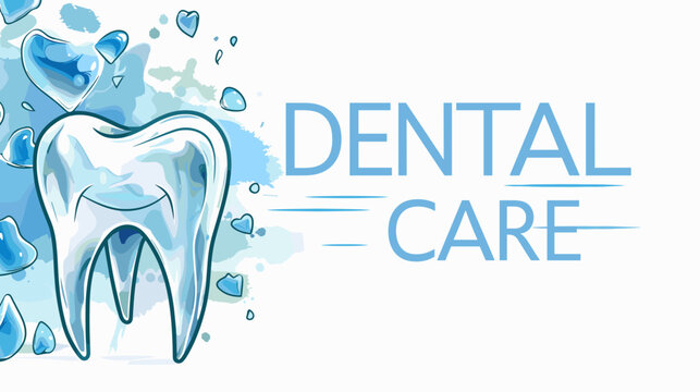 Dental Care Illustration with Tooth and Medical Icons on Blue Background