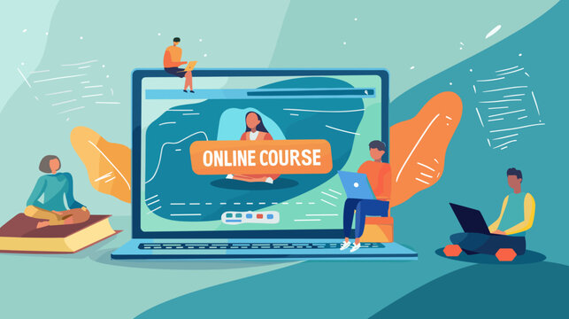 Learning Online Course on Laptop with Relaxed Study Environment and Digital Icons