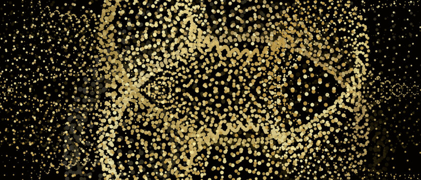 Luxury gold halftone DNA slinky moire, abstract liquid torus tube. Dynamic dotted double helix background. Vector graphic overlay template.