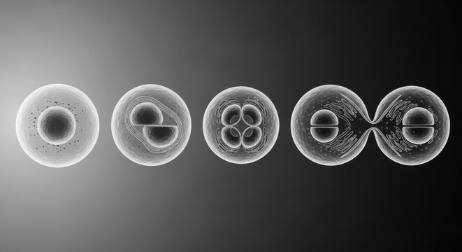 Visualizing Cell Division Stages From Single Nucleus to Two Daughter Cells Essential Biological Process for Growth and Reproduction in Microscopic Organisms and Complex Life Forms