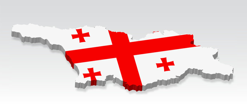 3D Georgia map with flag. Three dimensional map of Georgia with shadow. Flag country of Georgia on white background for your design, app, UI.  Stock vector. EPS10.