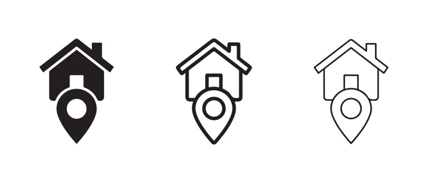 house location pinpoint icons with varying line styles for map and app design
