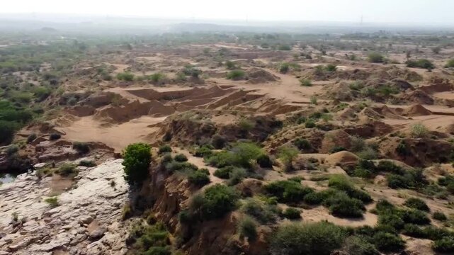 Drone Landscape View of Bor Pond Oasis in Gadap Town Karachi