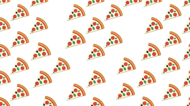 Repeating seamless background of pepperoni pizza slices with pepperoni, seamless