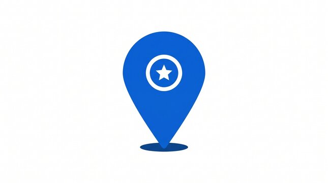 Blue map pointer icon with star for navigation