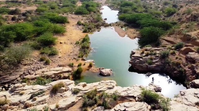 Drone Flyover of Bor Pond and Surrounding Landscape in Gadap Town