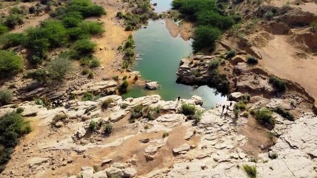 Cinematic Drone Shot of Bor Pond Water Reservoir in Gadap Town