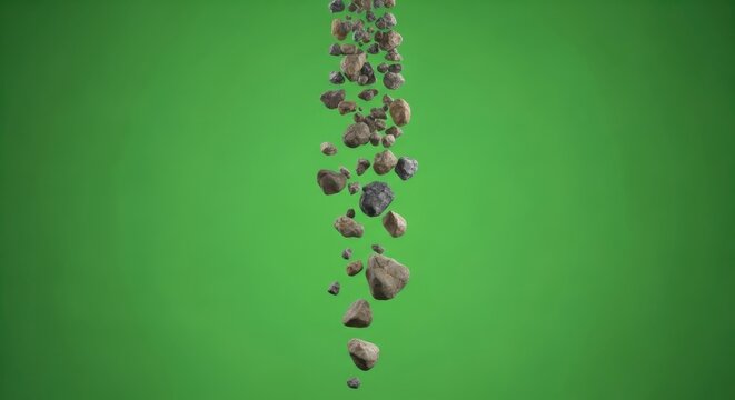 Falling Rocks Cascade Downward A Dynamic Meteor Shower or Debris Flow Visualization for CGI Compositing and Environmental Effects in Digital Media Production.