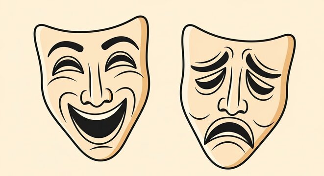 Cartoon style comedy and tragedy theatre masks