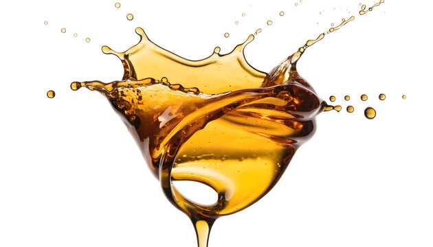 Dynamic golden liquid splash isolated on a transparent background on transparent background