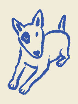 Bull Terrier Naive Art Hand Drawn Vector Illustration