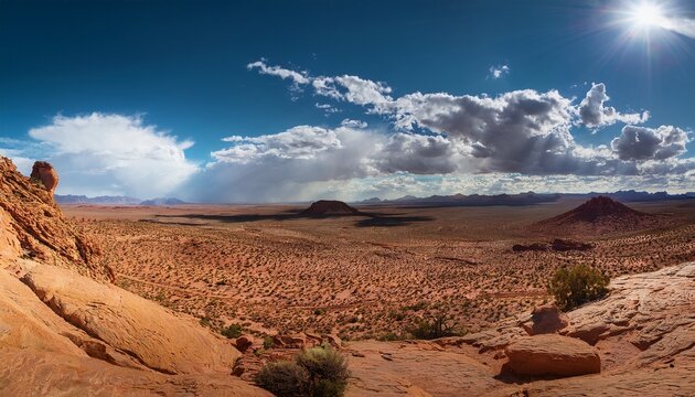 Paisaje Panoramico Desertico Rocoso Con Un Cielo Nublado Espectacular Naturaleza Amplio Paisaje Panoramico Arido Y Rocoso Bajo Un Cielo Espectacular Fotografia De Naturaleza Salvaje Para Viajes