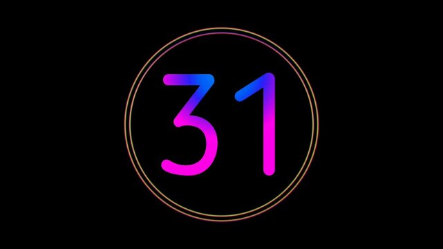Neon Numpber 31 Animation Glowing flicking Gradient Blue Pink Digital Futuristic LED Numeric Loop Abstract Tech in Circle Light Motion Graphics Modern Minimal black background