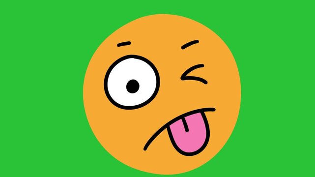Animated Hand Drawn Winking Tongue Out Emoji Effect Green Screen Overlay
