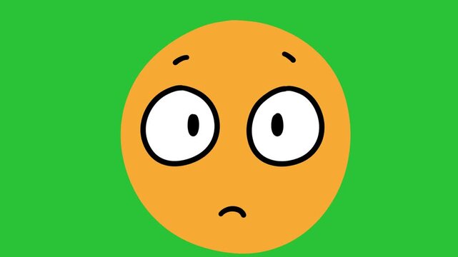 2D Hand Drawn Shocked Surprised Big Eyes Face Green Screen Overlay