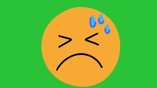 Animated Hand Drawn Frustrated Worried Sweat Drop Emoji Face Green Screen Overlay
