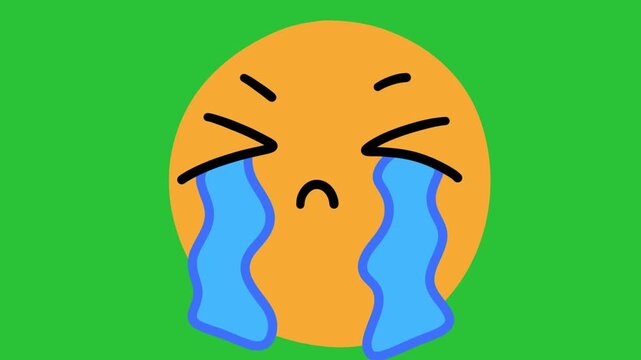 Animated Hand Drawn Loud Crying Tears Emoji Face Green Screen Overlay
