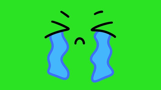 Animated Hand Drawn Loud Crying Tears Face Green Screen Overlay