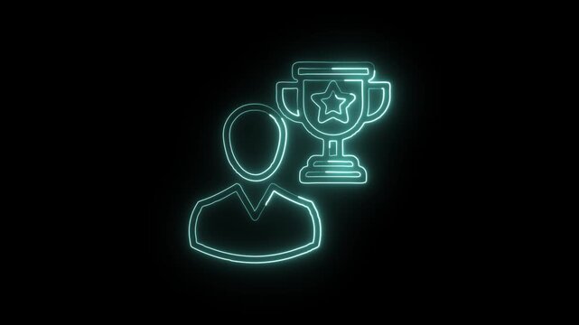 Achievement Winner Trophy Icon Animation with Glowing Lines on Black Background