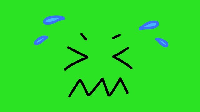 Animated Hand Drawn Crying Frustrated Face Green Screen Overlay