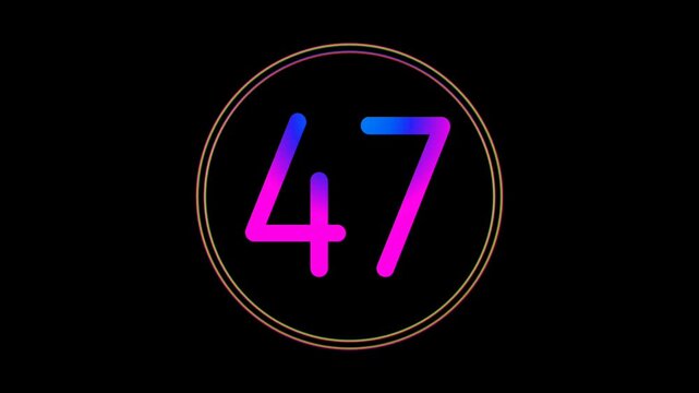 Neon Number 47 Animation Glowing flicking Gradient Blue Pink Digital Futuristic LED Numeric Loop Abstract Tech in Circle Light Motion Graphics Modern Minimal black background